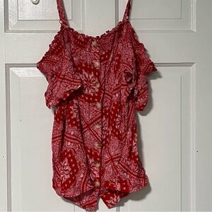 Torrid Red Paisley bandanna cold shoulder short sleeve blouse